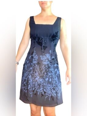 Vintage mini dress tessuto square-neck tie-waist floral sleeveless black 8